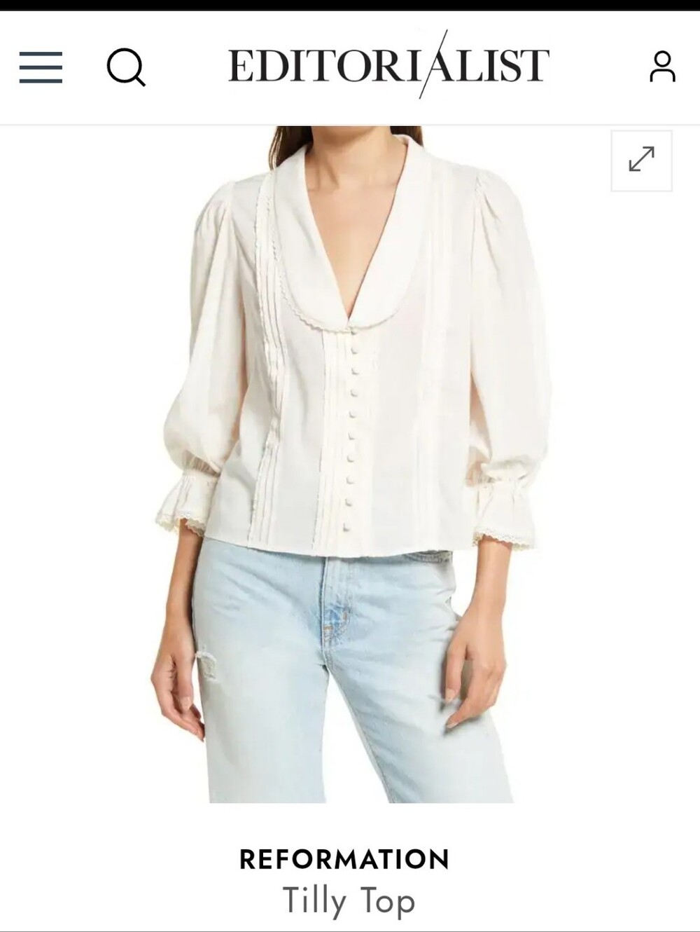 Reformation Tilly Top Pintuck Button Blouse with Puff Sleeves